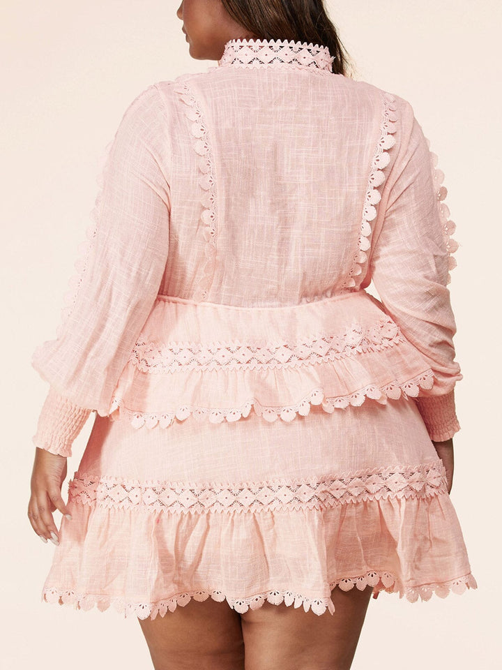 PLUS SIZE LONG SLEEVE MOCK NECK TIERED RUFFLE MINI DRESS