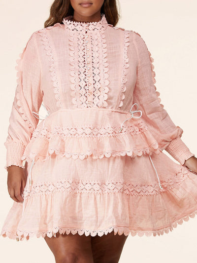 PLUS SIZE LONG SLEEVE MOCK NECK TIERED RUFFLE MINI DRESS