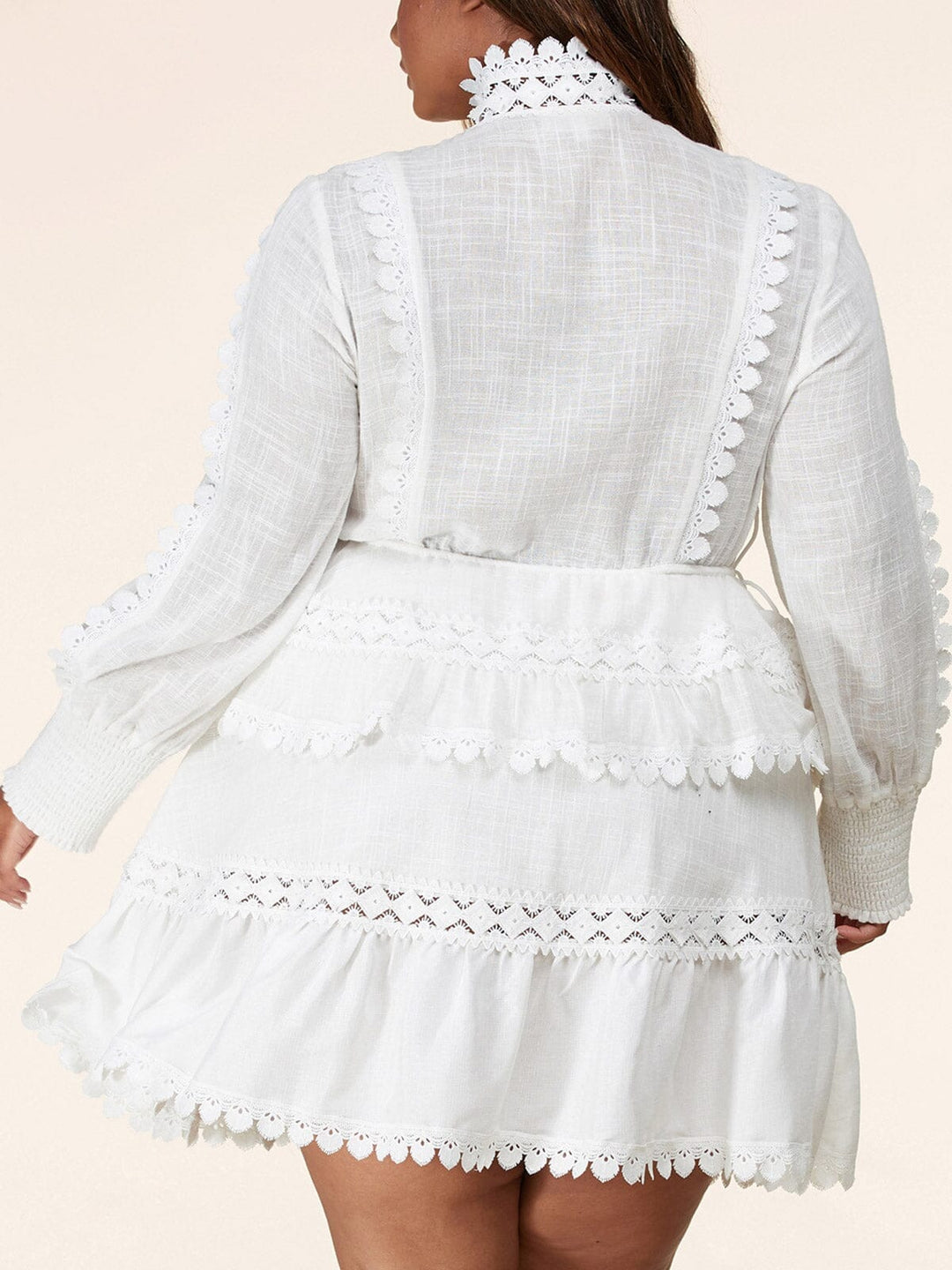 PLUS SIZE LONG SLEEVE MOCK NECK TIERED RUFFLE MINI DRESS