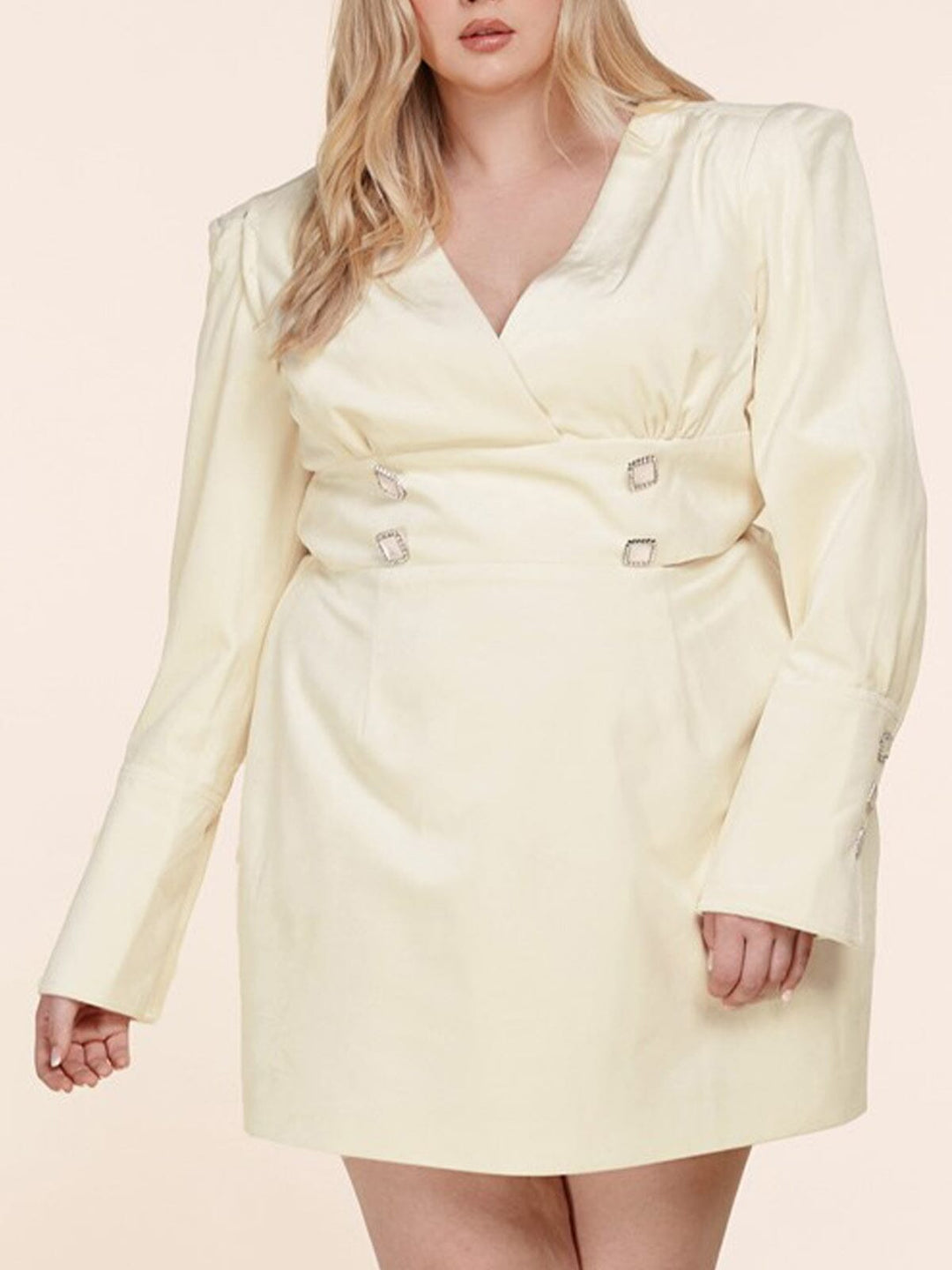 PLUS SIZE LONG SLEEVE SURPLICE MINI DRESS