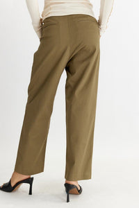 WOMEN'S BUTTON CLOSURE POCKETS STRAIGHT LEG PANTS