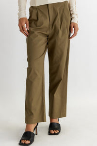 WOMEN'S BUTTON CLOSURE POCKETS STRAIGHT LEG PANTS