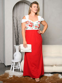 PLUS SIZE COLD SHOULDER COLORBLOCK FLORAL MAXI DRESS