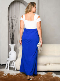 PLUS SIZE COLD SHOULDER COLORBLOCK FLORAL MAXI DRESS