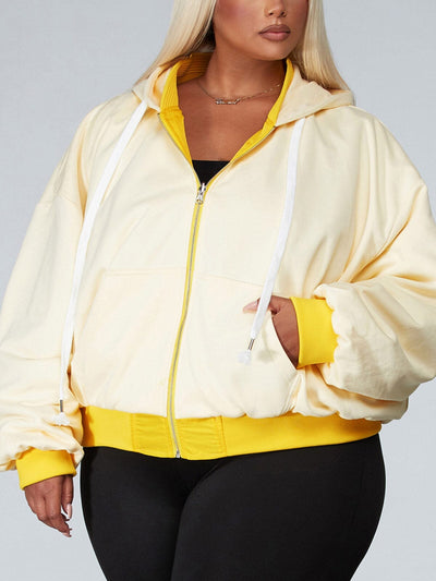 PLUS SIZE LONG SLEEVE GRAPGIC HOODED REVERSABLE JACKET