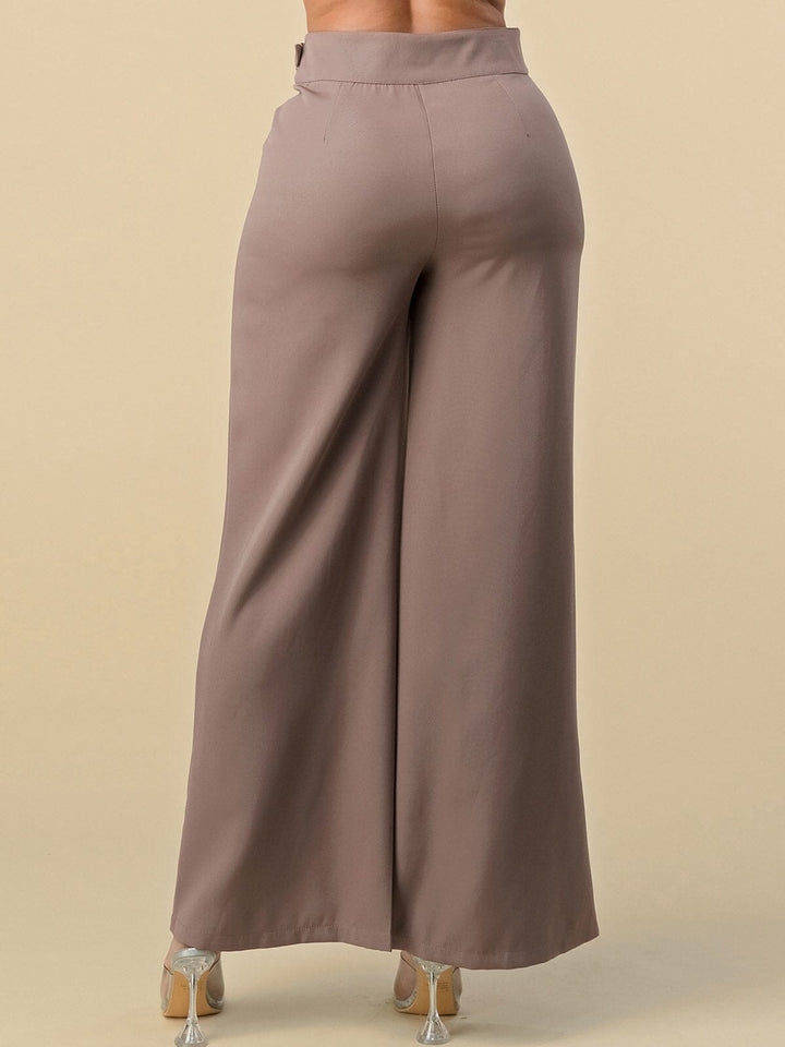 WOMEN'S BUTTON CLOSURE WIDE LEG PANTS