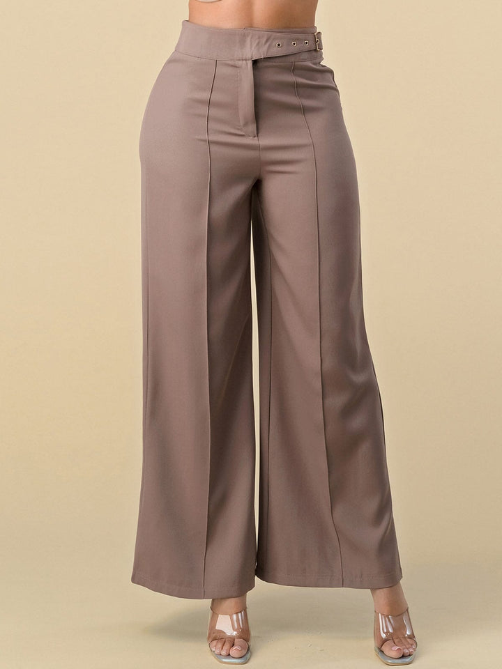 WOMEN'S BUTTON CLOSURE WIDE LEG PANTS