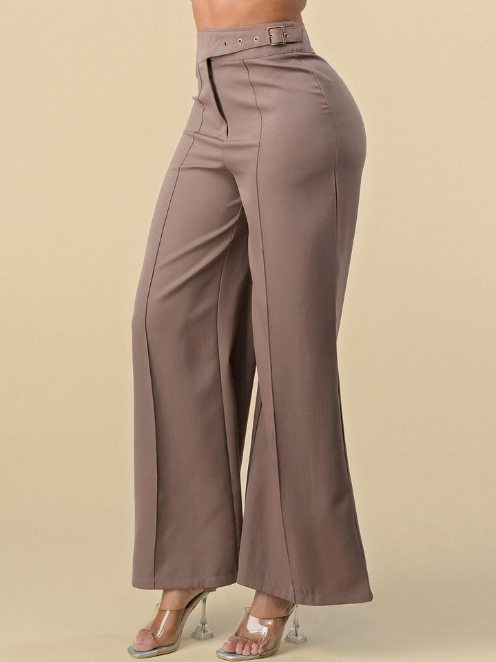 WOMEN'S BUTTON CLOSURE WIDE LEG PANTS