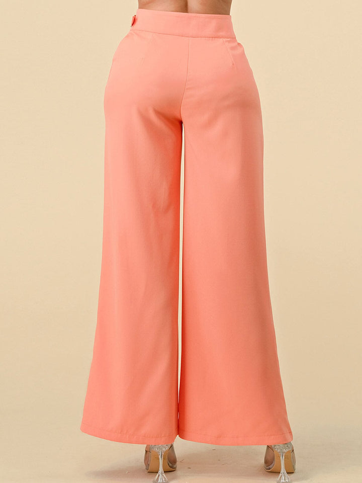 WOMEN'S BUTTON CLOSURE WIDE LEG PANTS