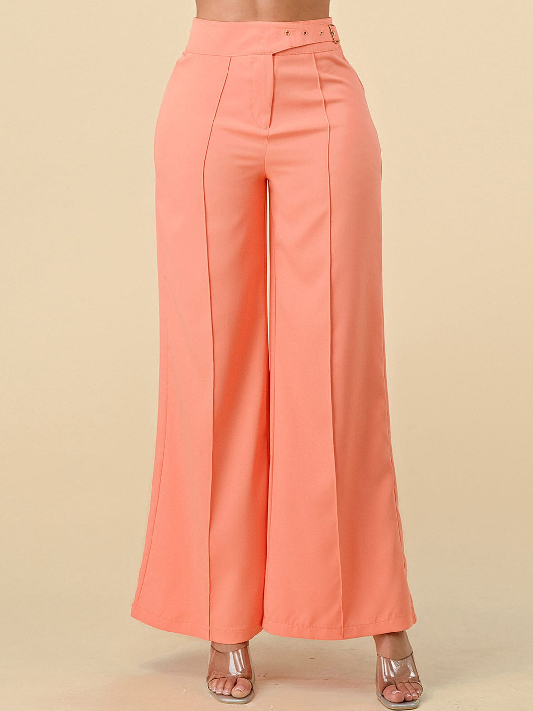 WOMEN'S BUTTON CLOSURE WIDE LEG PANTS
