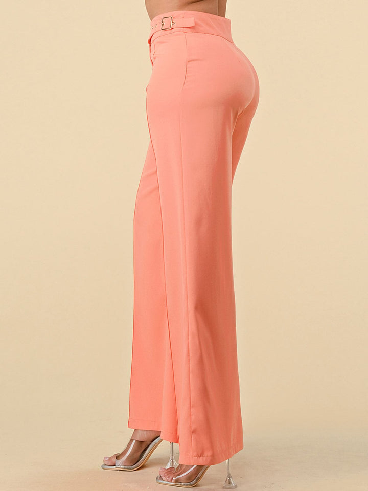 WOMEN'S BUTTON CLOSURE WIDE LEG PANTS