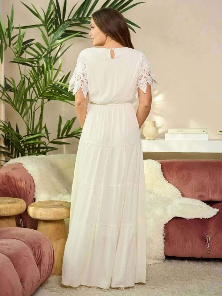 WOMEN'S SHORT DETAILED SLEEVE TIERED ELASTIC WAIST MAXI DRESS