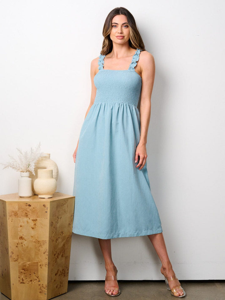 WOMEN'S SLEEVELESS POCKETS SMOCK MIDI DRESS