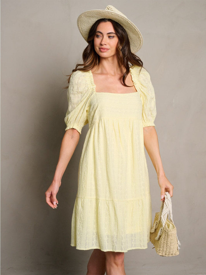 WOMEN'S SHORT PUFF SLEEVE SQUARE NECK TUNIC MINI DRESS