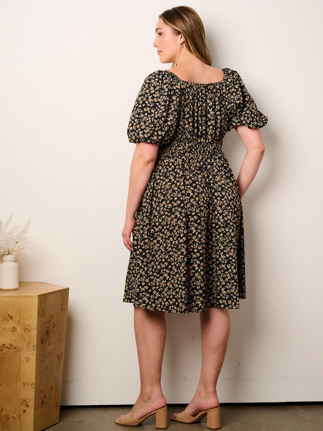 PLUS SIZE OFF SHOULDER ELASTIC WAIST POCKETS FLORAL MIDI DRESS