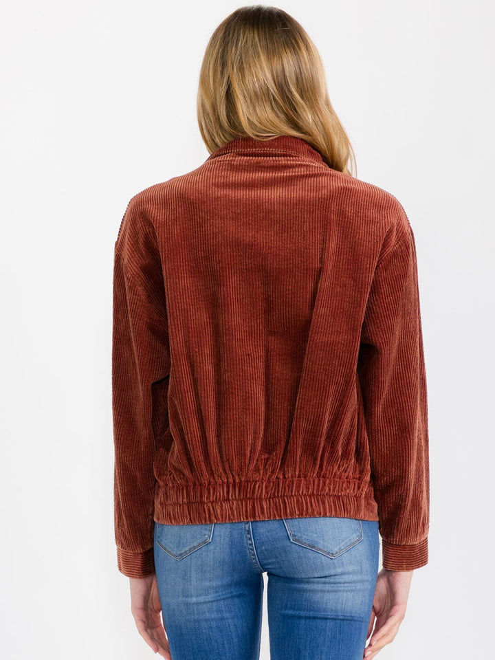 WOMEN'S LONG SLEEVE BUTTON CLOSURE FRONT POCKET CORDUROY JACKET
