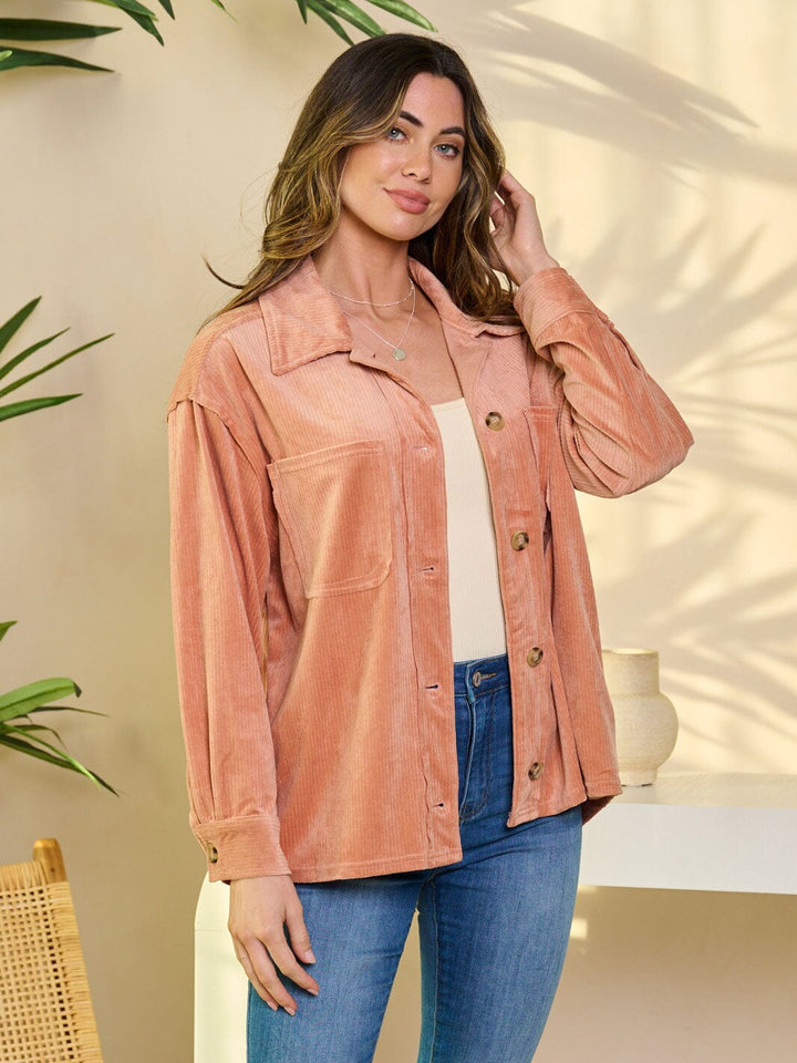 WOMEN'S LONG SLEEVE BUTTON UP CORDUROY BLOUSE TOP