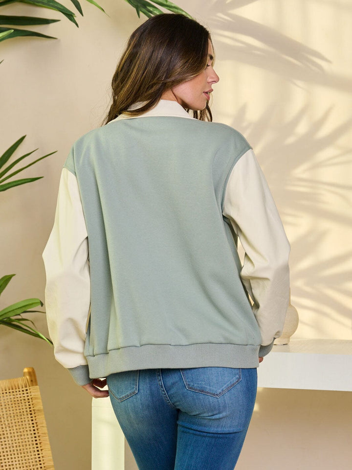 WOMEN'S LONG SLEEVE BUTTON CLOSURE PU PLEATHER JACKET