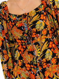 WOMEN'S LONG SLEEVE SQUARE NECK BUTTON UP WIDE LEG FLORAL JUMPSUIT