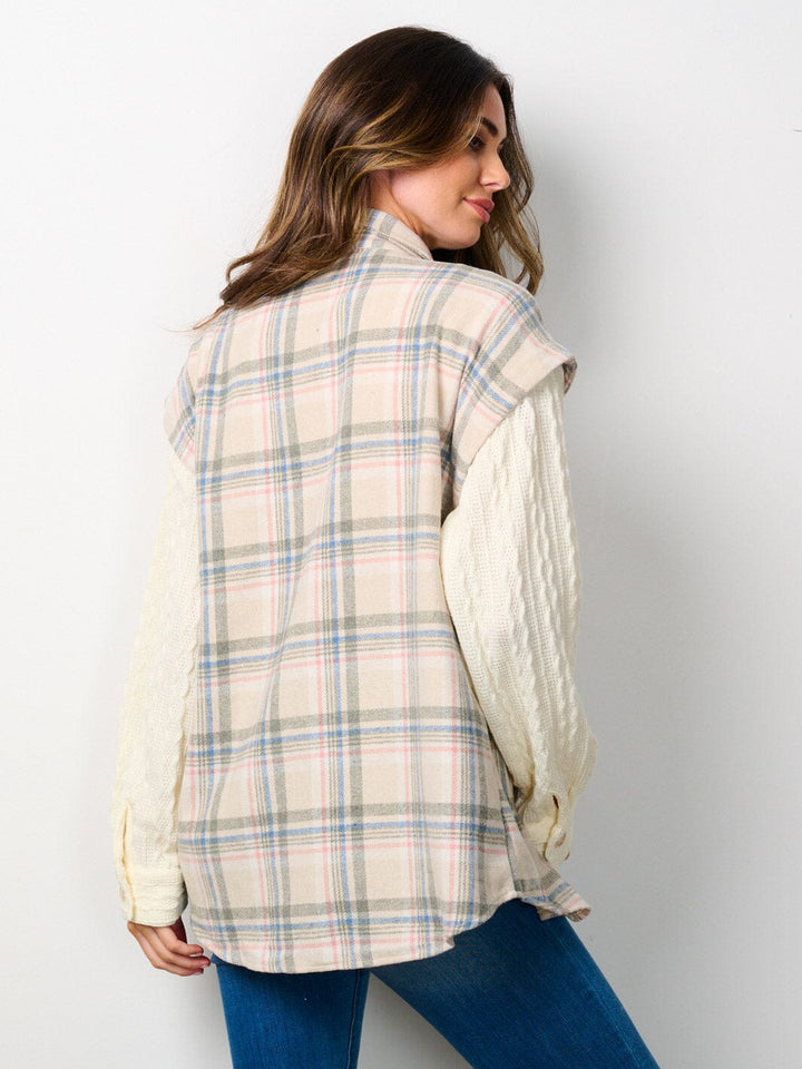 WOMEN'S LONG SLEEVE COLORBLOCK BUTTON UP PLAID JACKET