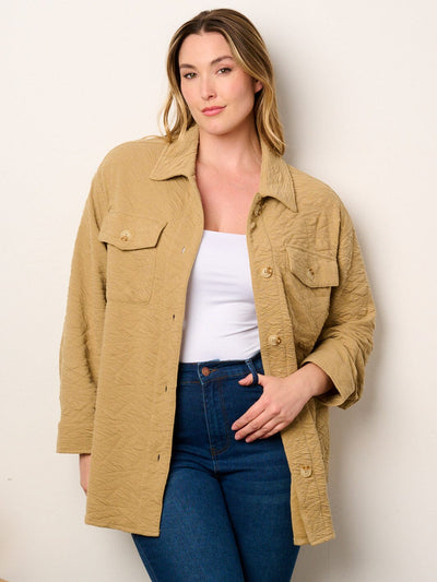 PLUS SIZE LONG SLEEVE BUTTON UP POCKETS DETAILED JACKET