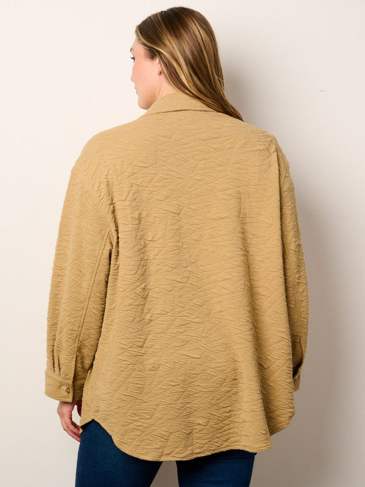 PLUS SIZE LONG SLEEVE BUTTON UP POCKETS DETAILED JACKET