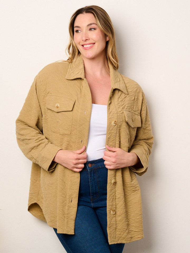 PLUS SIZE LONG SLEEVE BUTTON UP POCKETS DETAILED JACKET