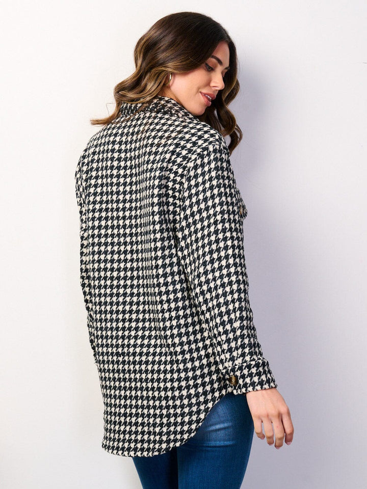WOMEN'S LONG SLEEVE BUTTON UP POCKETS CHECKERS PRINT JACKET