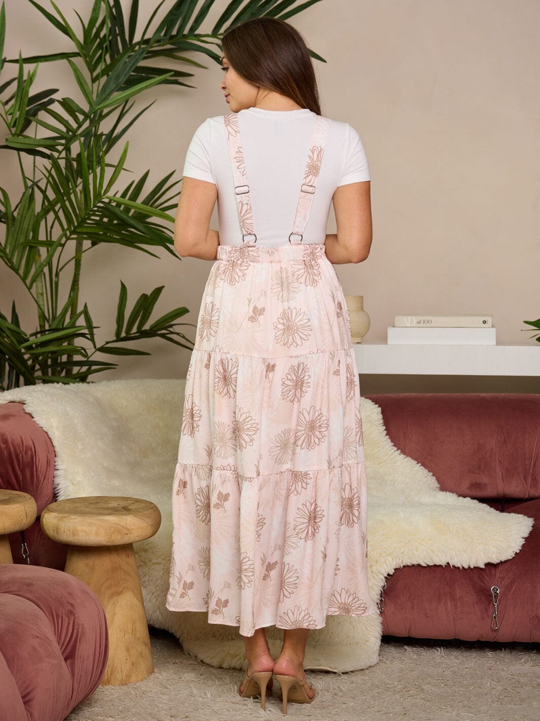 WOMEN'S SLEEVELESS TIERED OVERALL FLORAL MAXI DRESS