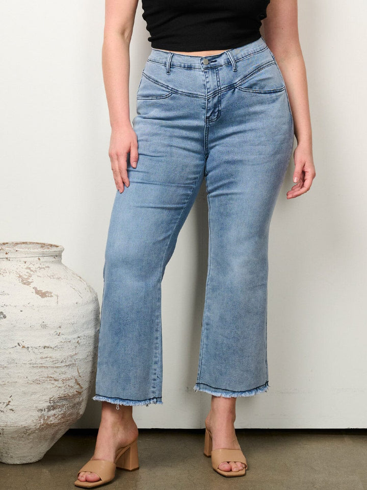 PLUS SIZE BUTTON CLOSURE WIDE LEG DENIM PANTS