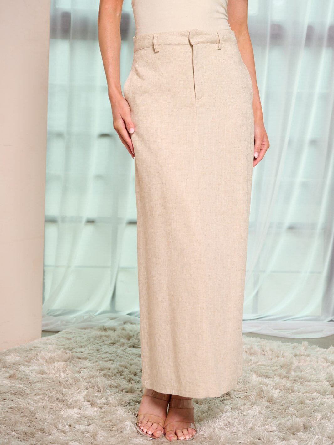 WOMEN'S BUTTON CLOSURE POCKETS BACK SLIT MAXI SKIRT