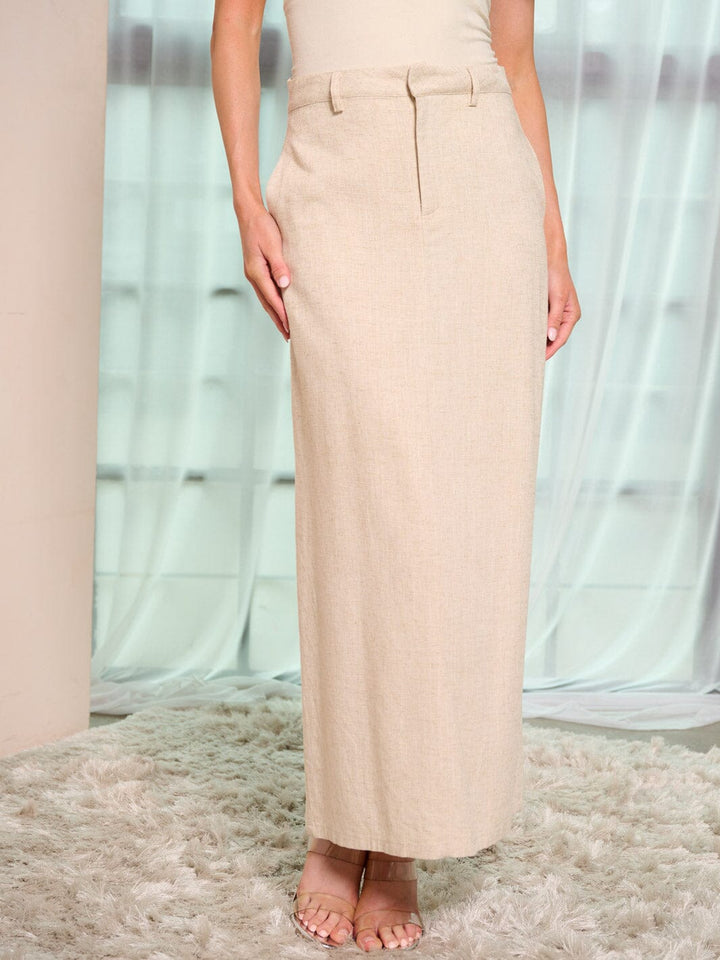 WOMEN'S BUTTON CLOSURE POCKETS BACK SLIT MAXI SKIRT