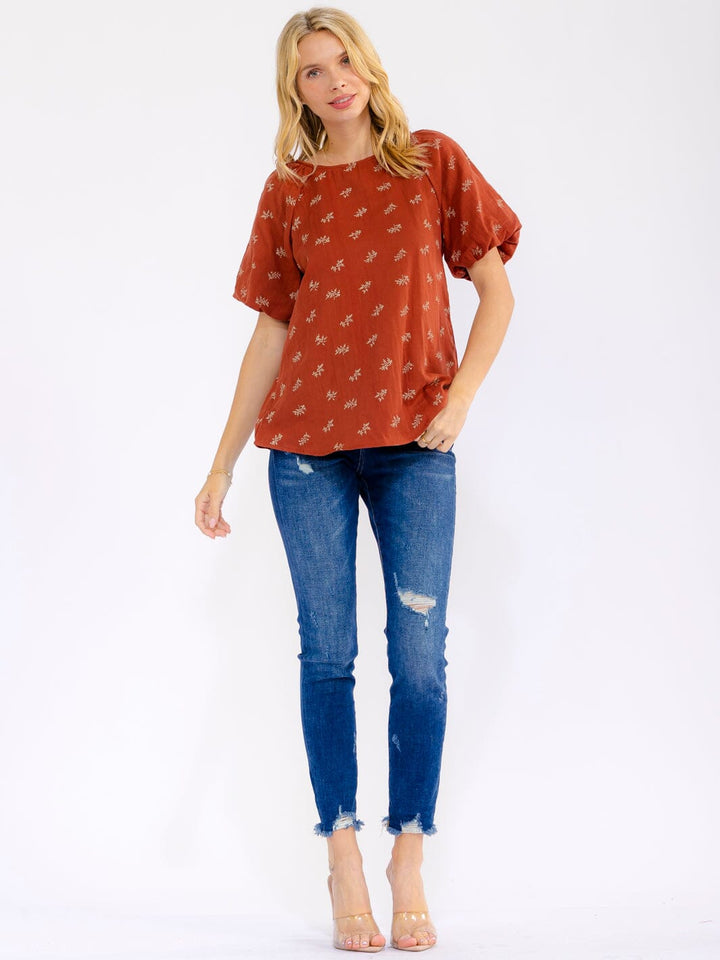 WOMEN'S SHORT PUFF SLEEVE FLORAL PRINT BLOUSE
