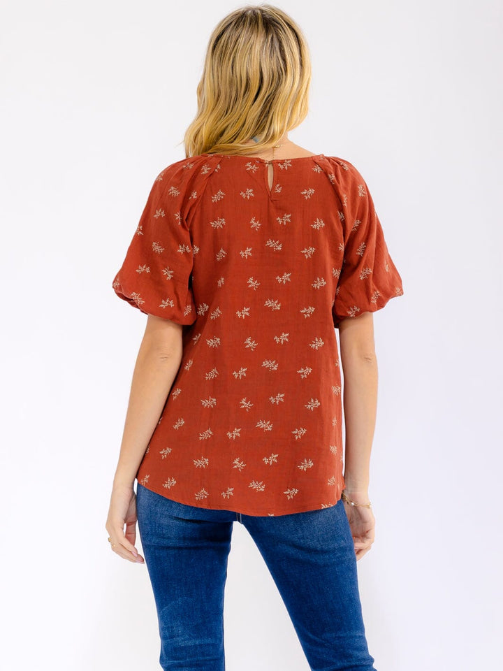WOMEN'S SHORT PUFF SLEEVE FLORAL PRINT BLOUSE