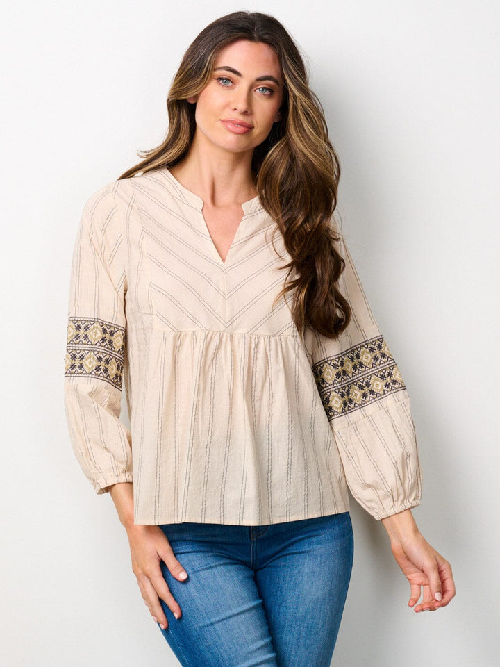 WOMEN'S LONG SLEEVE V-NECK PRINTED TUNIC TOP
