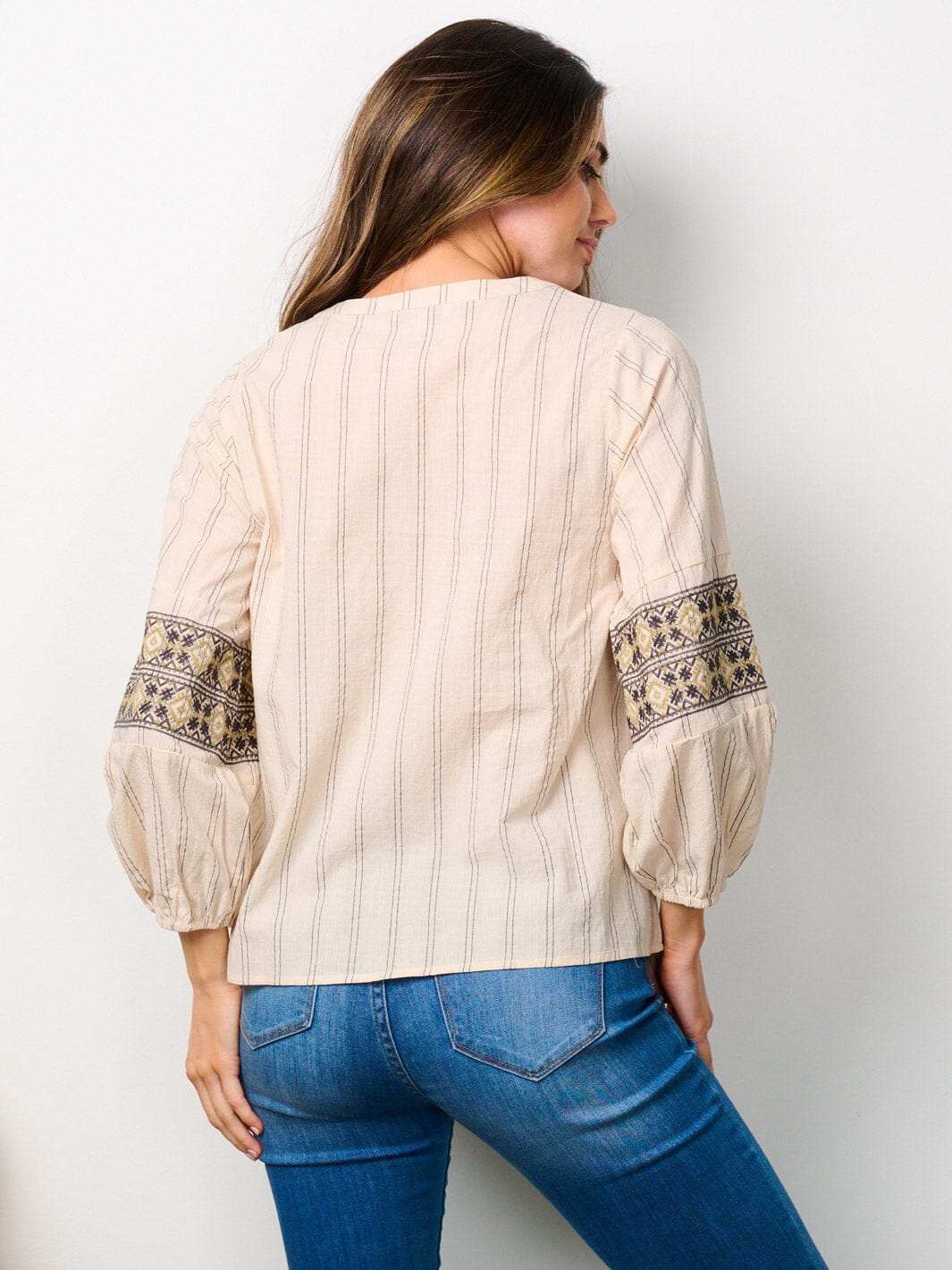 WOMEN'S LONG SLEEVE V-NECK PRINTED TUNIC TOP