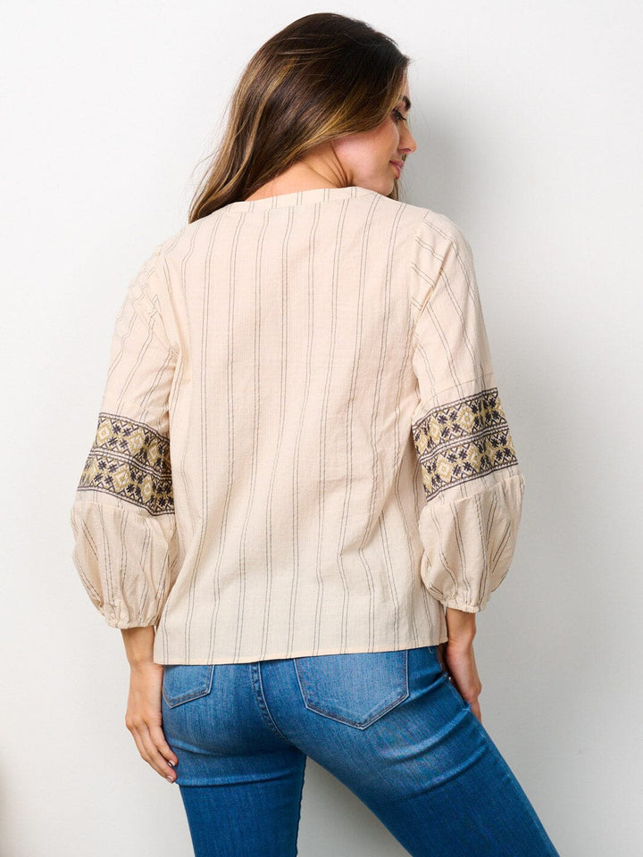 WOMEN'S LONG SLEEVE V-NECK PRINTED TUNIC TOP