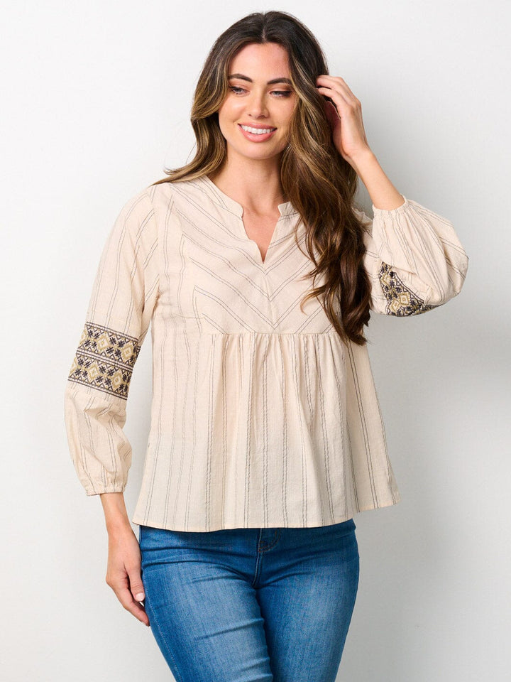 WOMEN'S LONG SLEEVE V-NECK PRINTED TUNIC TOP