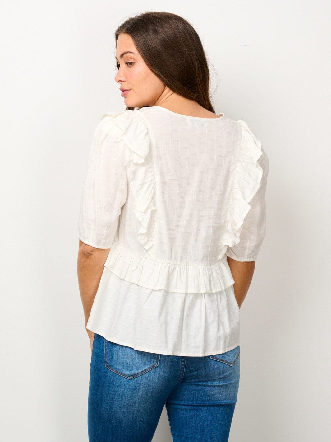 WOMEN'S SHORT SLEEVE V-NECK RUFFLE BLOUSE TOP