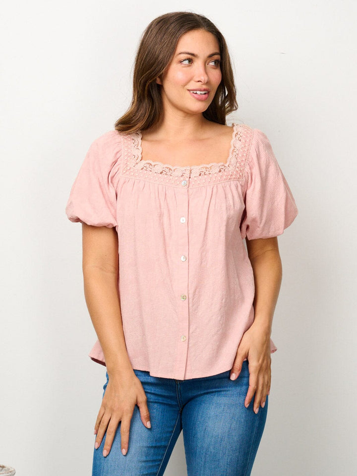 WOMEN'S SHORT PUFF SLEEVE SQUARE NECK BLOUSE TOP