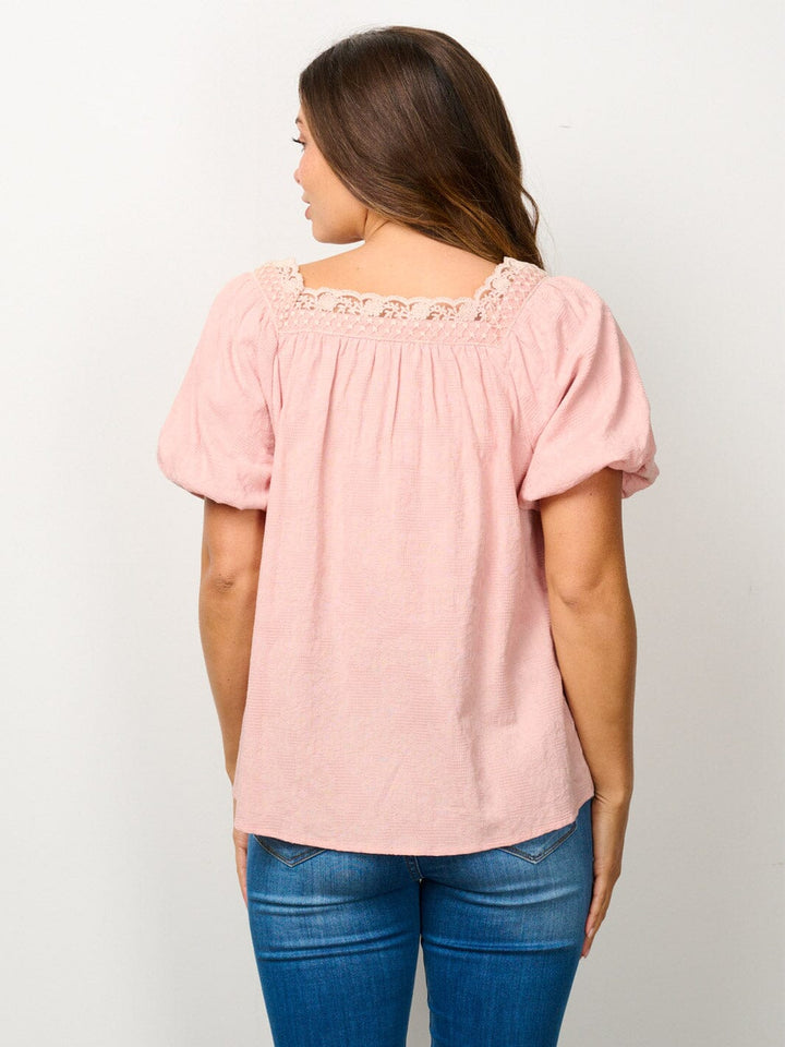 WOMEN'S SHORT PUFF SLEEVE SQUARE NECK BLOUSE TOP