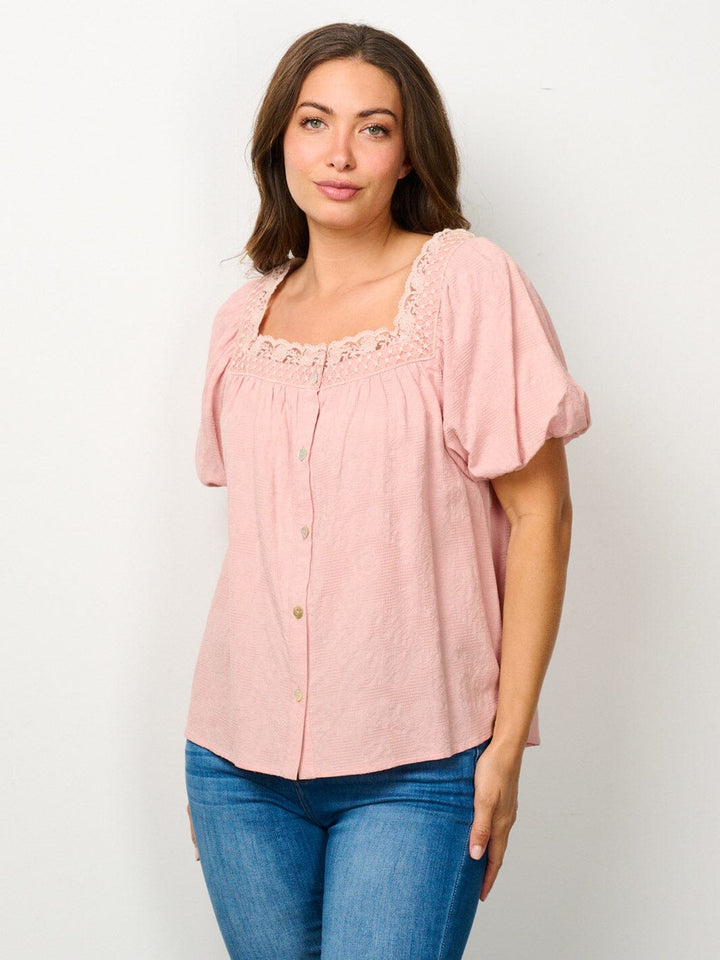 WOMEN'S SHORT PUFF SLEEVE SQUARE NECK BLOUSE TOP