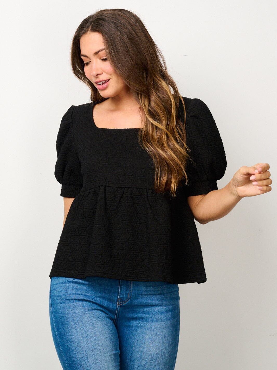 WOMEN'S SHORT PUFF SLEEVE SQUARE NECK BLOUSE TOP
