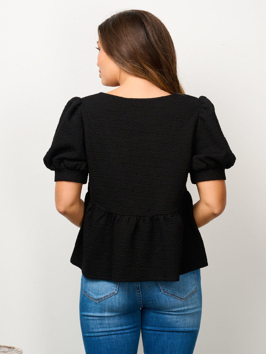 WOMEN'S SHORT PUFF SLEEVE SQUARE NECK BLOUSE TOP
