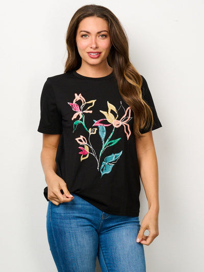 WOMEN'S SHORT SLEEVE FLORAL GRAPHIC TOP