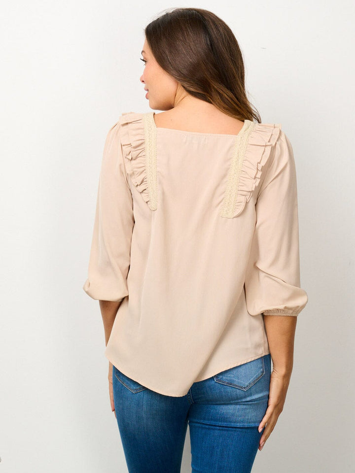 WOMEN'S LONG SLEEVE SQUARE NECK RUFFLE BLOUSE TOP