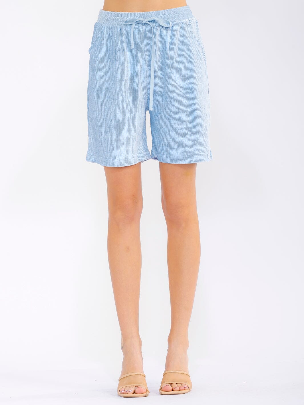 WOMEN'S SHORT SLEEVE BUTTON UP BLOUSE & ELASTIC WAIST MINI SHORTS RIBBED 2PC. SET
