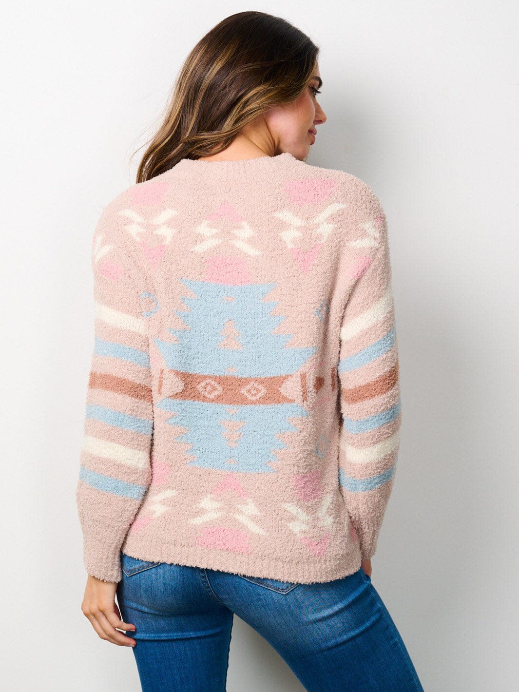WOMEN'S LONG SLEEVE MULTI PRINT PULLOVER SWEATER