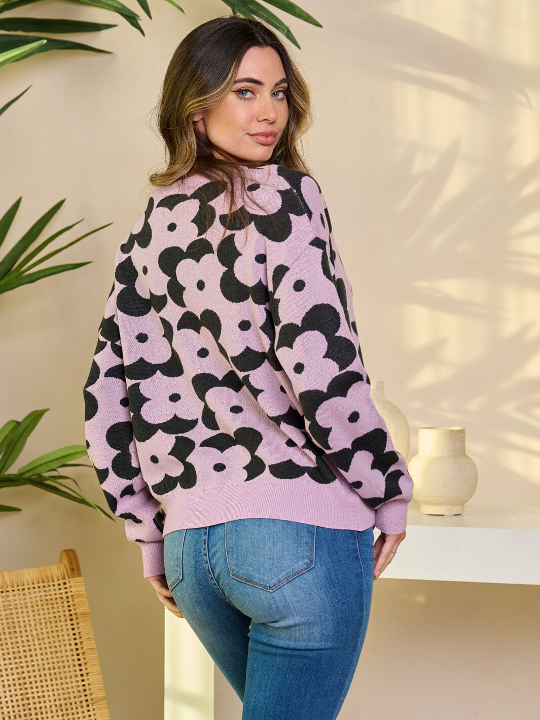 WOMEN'S LONG SLEEVE PULLOVER FLORAL SWEATER