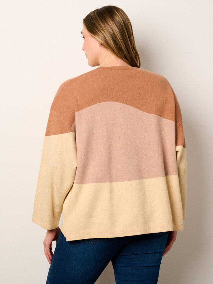 PLUS SIZE LONG SLEEVE COLORBLOCK TOP